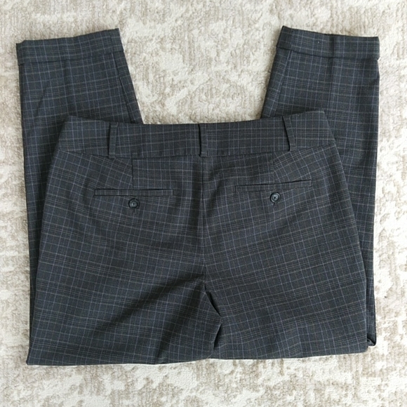 Ann Taylor Plaid Marisa Straight Cuffed Cropped Ankle Dress Trousers 8 Gray Grey - Picture 11 of 16